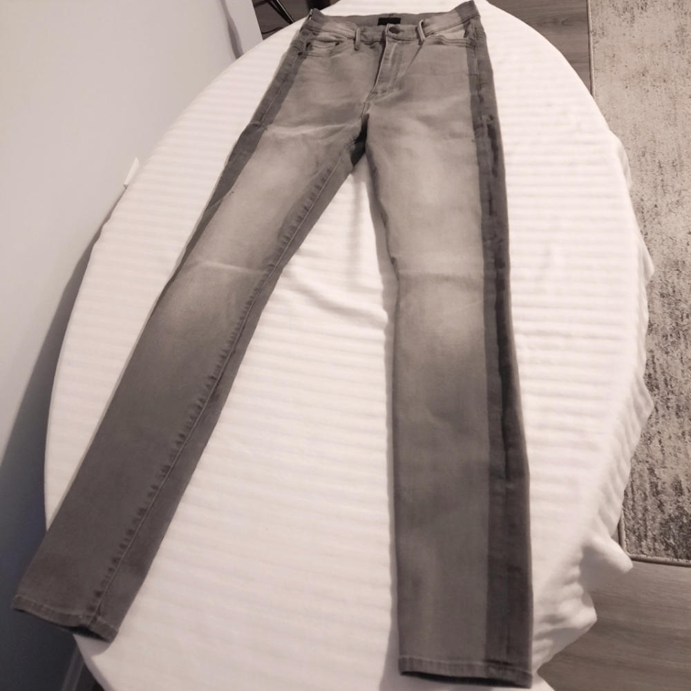 MOTHER Skinny Jeans with Dark Side Stripe - Gray and Charcoal